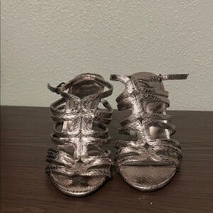 Strappy Metallic Silver Heeled Sandals